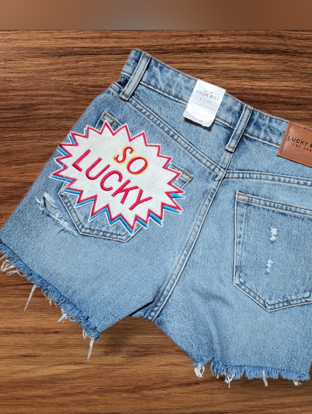 Lucky Brand Patched High Rise Denim Shorts Nwt